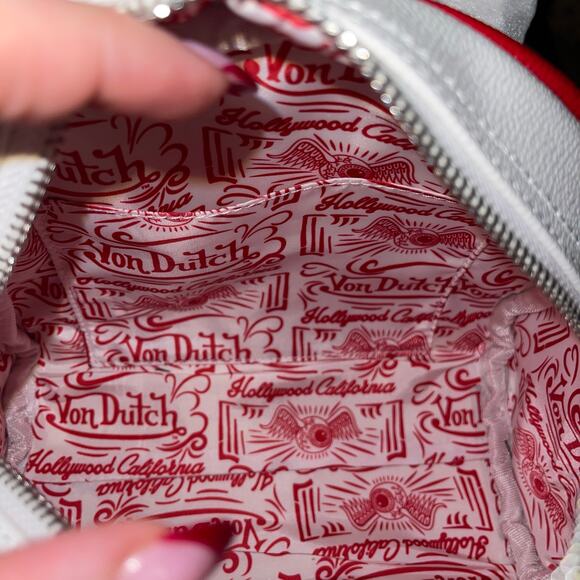 Von Dutch Crossbody Bowling Bag Flying Eye White Red Two Tone Y2K New With Tags - Picture 12 of 14